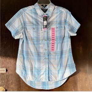 Eddie Bauer Short Sleeve Blue Plaid Adventure Shirt NWT
